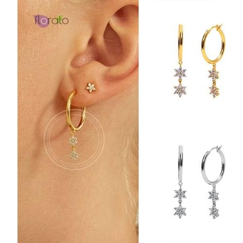 925 Silver Star Crystal Pendant Exquisite CZ Hoop Earrings Minimalism Fashion Jewelry For Women Korean Style Birthday Gift