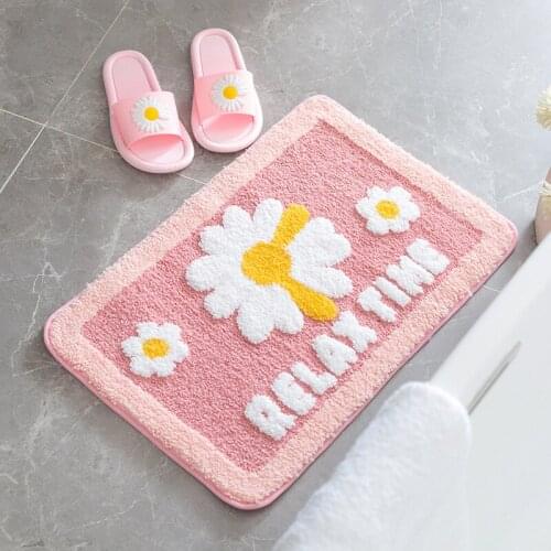 Cute Cartoon Daisy Flocking Floor Mats Home Bathroom Non-slip Floor Mats Bedroom Kitchen Bathroom Water Absorption Door Mats