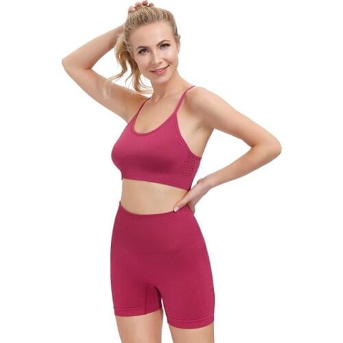 2PCS Sports Suits Energy Seamless Yoga Set Workout Clothes For Women Sportswear High Waist Gym Shorts Running Summer Sports Bra