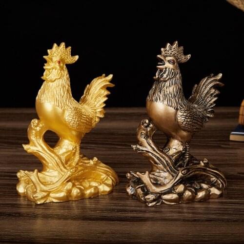 Wealth rooster statue Lucky figurines resin Zodiac Golden Rooster Sculpture Feng Shui Decor Crafts zen garden Home decorations