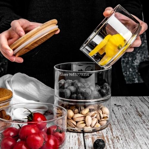Glass Jars and Lids Creative Stackable Moisture-proof Seasoning Storage Bottle Kitchen Food Fruit Salad Bowl Christmas Candy Jar