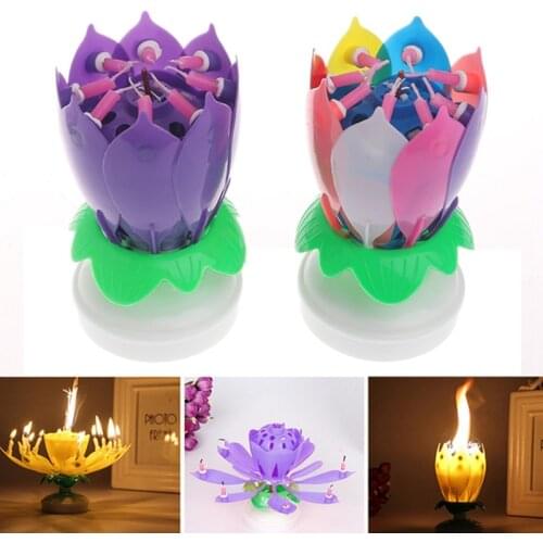 Cake Topper Blossom Lotus Flower Candles Musical Rotating Party Birthday Decor