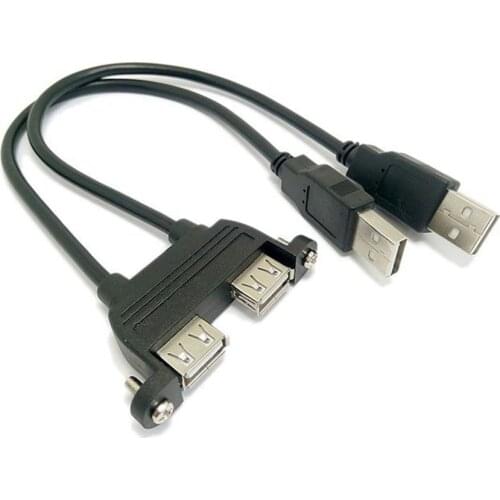 Dual USB 2.0 Male to Dual USB 2.0 Female USB 2.0 Extension Cable with Screw Panel Mount Male to Female 30cm 50cm