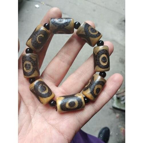Vintage Tibet Dzi Bead Bangle 3 eyes weathering vein Amulet Dzi bracelet rosary Bless churinga