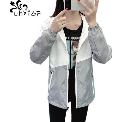 UHYTGF 5XL plus size jacket women fashion splice Lovers sports spring autumn coat long sleeve hooded casual student jackets 1573