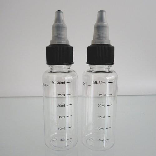 10pcs 1OZ/30ml PET Bottle with Silk Printing Scale,Graduation Dropper Bottle E juice Liquid Empty Bottle with 18mm Twist off Cap