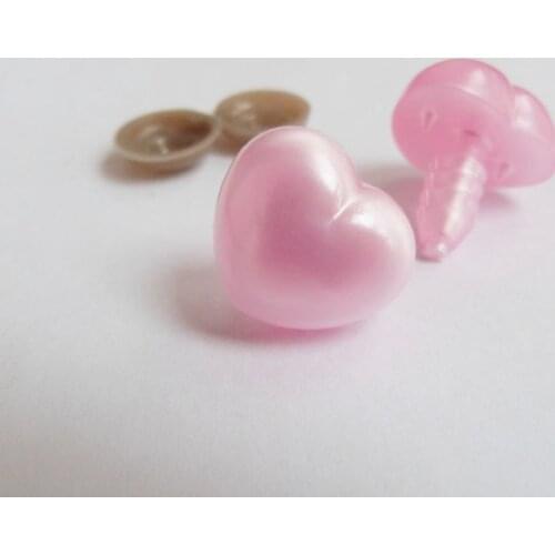 New arrvial 100pcs 18mm pink heart shape plastic safety toy noses with soft washer for diy doll accessories