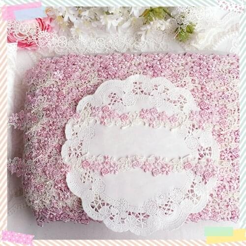 2.5cm 0.98" Wide (5Yards/lot) Water Soluble Lace,Embroidery Venise Lace Trim in Pink+Ivory,Lovely Lace