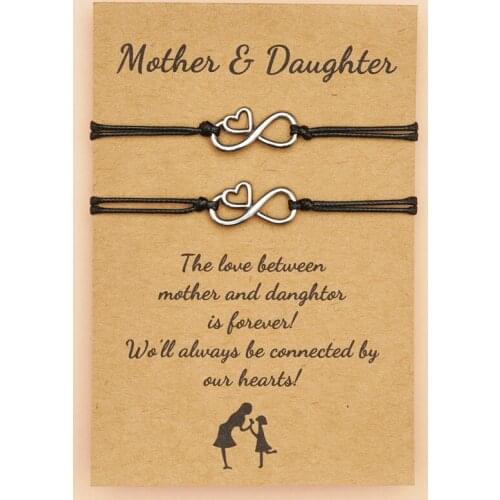 2pcs/3pcs/lot Stainless Steel Heart Charm Bracelet For Women Mother Daughter Bracelet Sets Leather Rope Chain Mothers Day Gifts