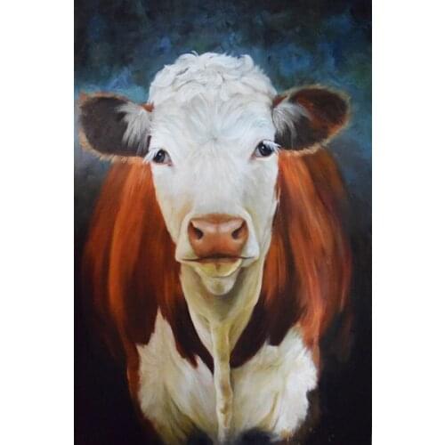 36" inch large Hereford Cow oil painting # TOP original art ## 100% hand painted ART OIL PAINTING -accept custom animal art