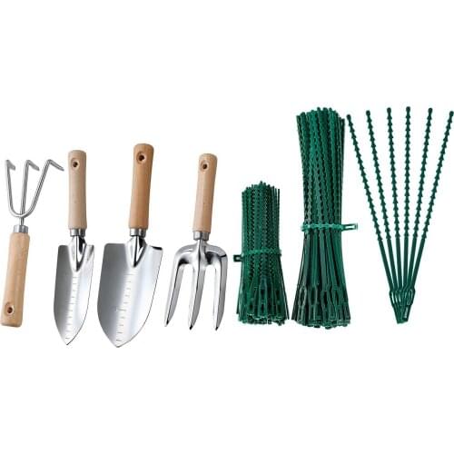 4 Pieces Heavy Duty Garden Hand Tools Kit Garden Tool Set with 200 Pieces of Adjustable Plant Tie