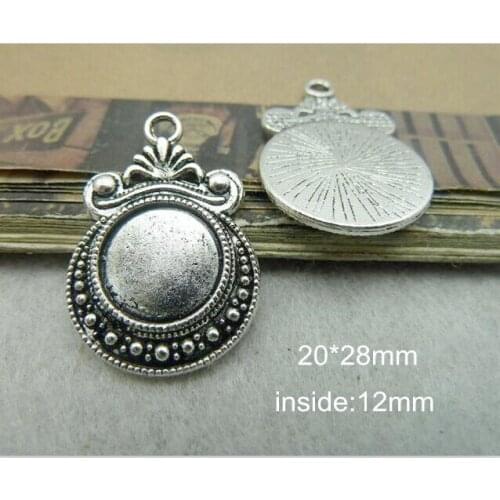 40 PCS 20*28mm-inside 12mm Antique Silver Cameo Cabochon Base Settings Charm Pendant,Blank Pendant Tray