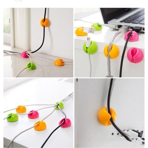 5PCS Color random Round Clip phone Cable Winder Bobbin clamp protector Earphone Ties Organizer Wire Cord Fixer Holder Collation