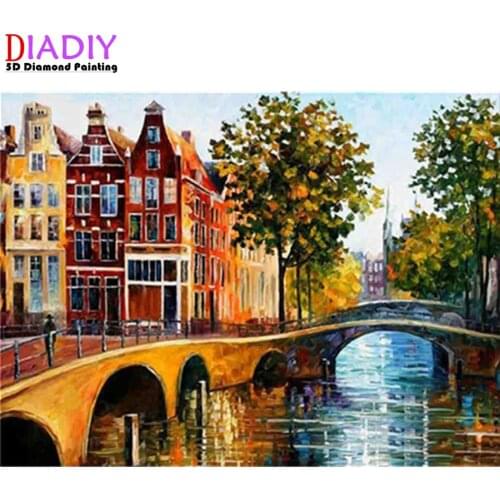 DIY Full Square Diamond Painting City 5D Picture Of Rhinestones Needlework Diamond Embroidery Scenery Decor For Home