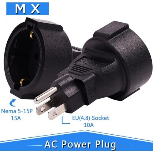 US to EU, French Germany, Euro 2 Pin Om Ons Grounding, Mains Power, 3 Pin Cast Plug Adapter / 5-15P Converter US Plug, US Plug