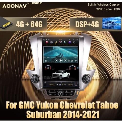 Tesla Screen Car Radio For GMC Yukon Chevrolet Tahoe Suburban 2014-2021 Android Radio PX6 Multimedia Player Stereo Head Unit