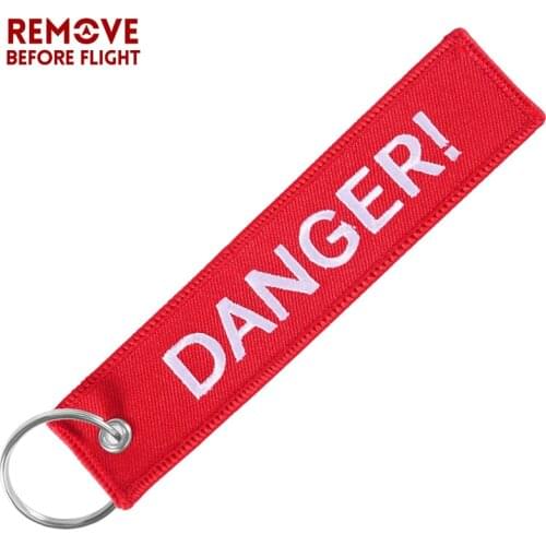 DANGER Keychain for Motorcycles and Cars Safty Key Tags Embroidery Red Keychain Chaveiro Para Moto ATV Car Key Tag OEM Jewelry