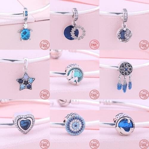 New 925 Sterling Silver Sky Blue Planet Heart Zircon Exquisite Beads Fit Original Pandora Charms Bracelet Women DIY Fine Jewelry