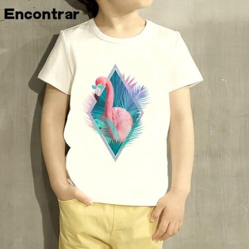 Kids Pink Flamingos Exotic Birds Design T Shirt Boys/Girls Great Casual Short Sleeve Tops Children Cute T-Shirt,HKP2150