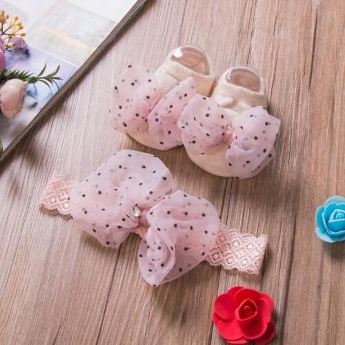 Newborn Baby Girl Lovely Socks Headband Set Flower Bowknot Crown Lace Headwrap + Booties Lace Cute Animal Decor Socks 2Pcs Set