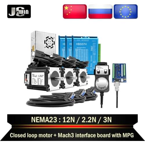 3axis Closed Loop Motor Kit: Nema 23 Stepper motor Closed Loop system+servo Drive HBS57H with 3M cable & MPG cnc part
