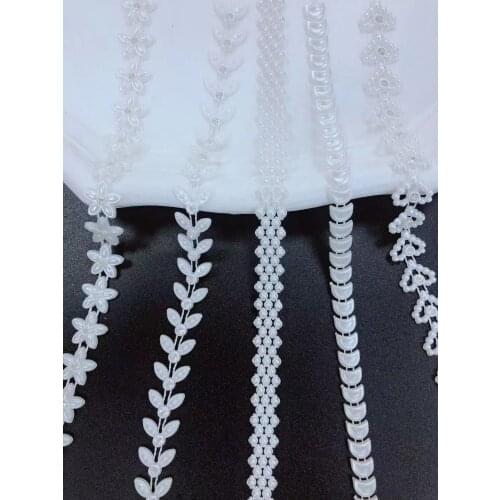 BOLIAO 1 Yard/Lot Width ABS Ivory/White Imitation Pearl Plastic with Round Rhinestone Chain Trim for DIY Wedding Dress