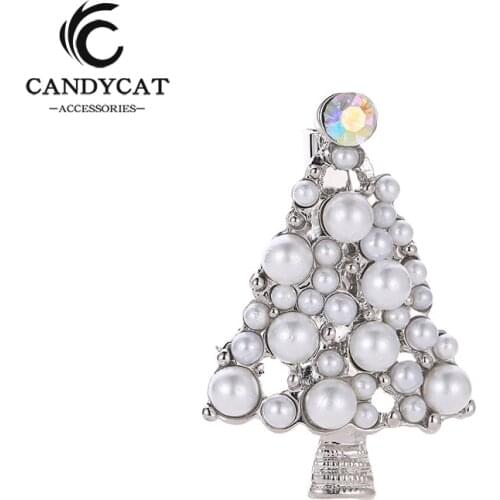 Korean Exquisite Pearl Christmas Tree Brooch Women Silver Color Christmas Brooch Jewelry Female Cute Chic Accessories Wholesale