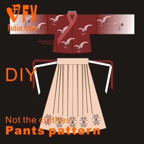 Cross-necked Hanfu pattern womens wide-sleeved blouse and skirt structure drawing 1:1 clothing cutting drawing BHF-003