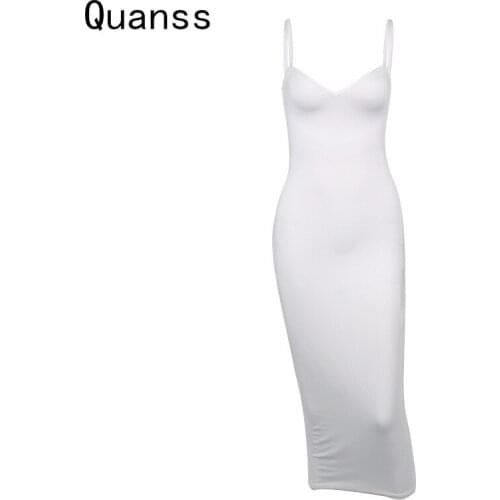 Quanss Summer Sexy Bodycon Elegant Party Midi Dresses Women 2021 Fashion Black White Sleeveless Tight Club Dress