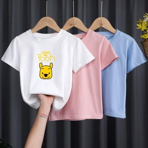 Summer Toddler Girls Clothes Winnie The Pooh Cartoon Print Short Sleeve Boys Tops Casual Kids Pullover T-shirt Children Clothing