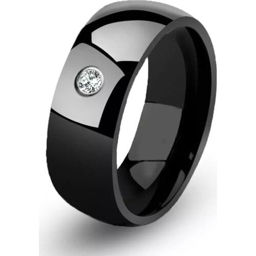 Fashion Unisex Rings Black Plated Carbide Rhinestone Men Rings Wedding Engagement Simple Women Rings Jewelry