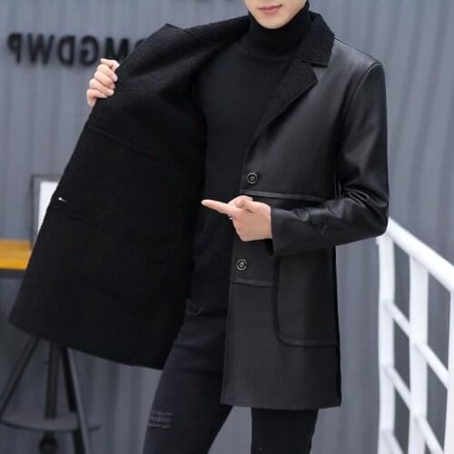 Fashion Men Mid-length Leather Clothing Winter Fleece-lined Thickened Fur Men Jacket Jaqueta Motoqueiro Mens Faux Leather Jacket