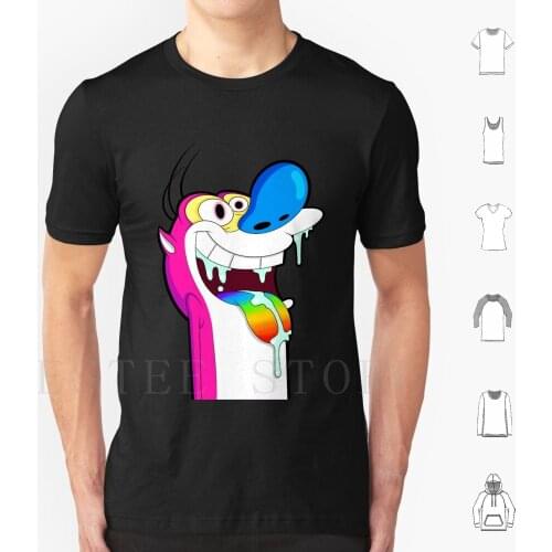 Pink Stimpy T Shirt Men Cotton 6Xl Cartoons Fanart Pink Rainbow Ren And Stimpy