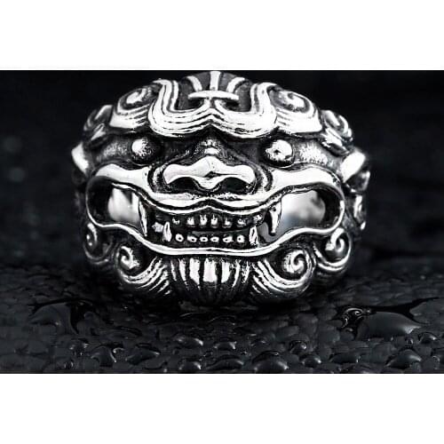 Vintage National Style Titanium Steel Skull Biker Gothic Punk 316L Stainless Ring For Men Retro Male Design Round Bands Rings