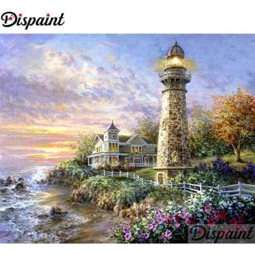 Dispaint Full Square/Round Drill 5D DIY Diamond Painting "Tower house scenery" Embroidery Cross Stitch 5D Home Decor A11055