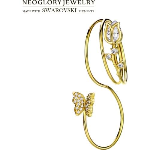 Neoglory Austria Rhinestone & Zircon Adjustable Finger Ring Elegant Butterfly With Flower Design For Cute Girl Stylish Daily