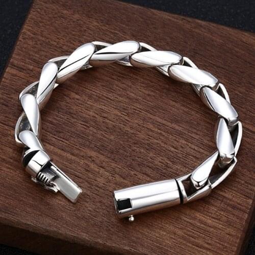BOCAI 2021 New 100% s925 Silver Jewelry Retro Simple Glossy Twisted Punk style Fashion Man Bracelet
