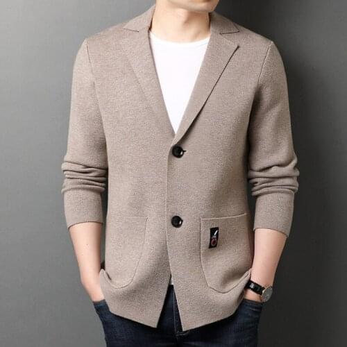 Autumn new men knitting cardigan coat thick knitted mens shirt without collar on the sweater