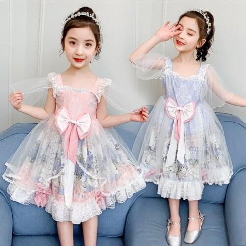 Little girl lolita princess dress bowknot girl dress lolita fluffy tulle lace dress retro fashion cartoon cosplay party costume