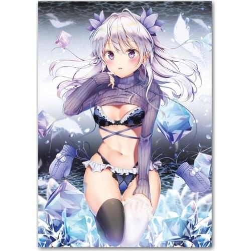 Anime Girl Poster Sexy Silk Poster Game Wall Art Prints Home Room Decorative Fabric Paintings