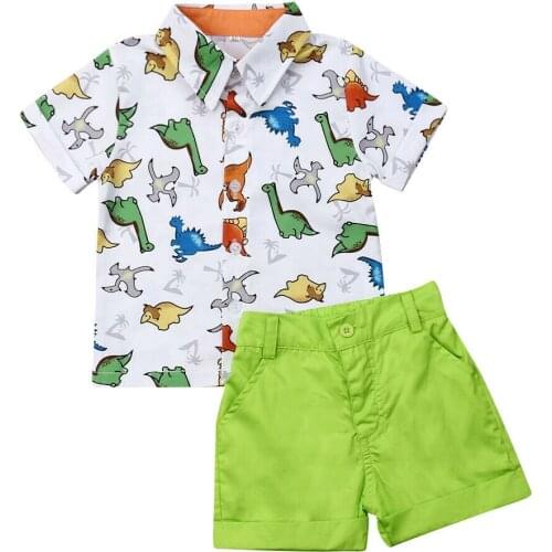 2019 Casual Kids Baby Boys Clothes Sets T-shirt+Shorts Summer Children Boy Outfits Dinosaur Lapel Tops+Button Shorts 2Pcs 1-5Y