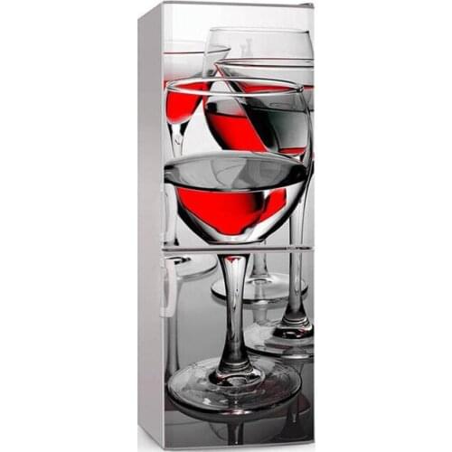 Print Self Adhesive Picture Creative Door Red Wine Decor Stickers Waterproof 3D Fridge Mural Renovation Decals For Living Room