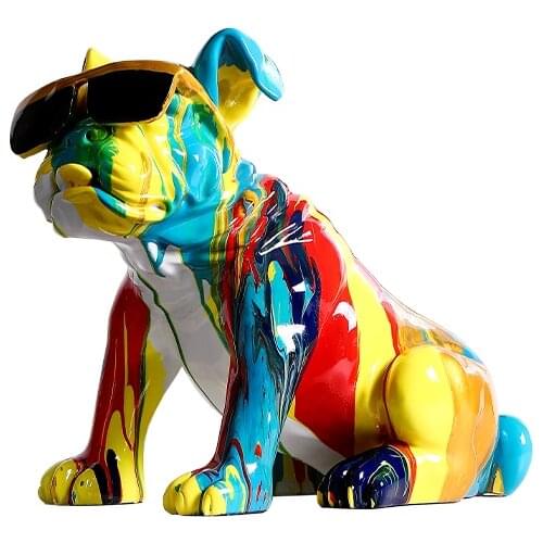 Nordic Modern Colored Drawing Wear Glasses French Bulldog Hand Made Resin Embllishments Sculpture Home Decor Desk Decoration