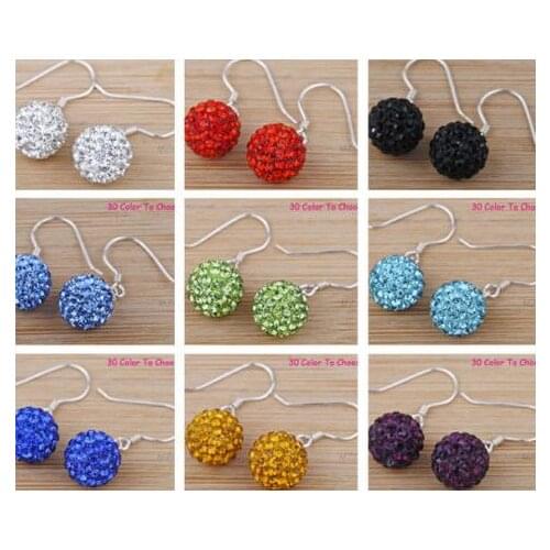 Mixed White free shipping 10MM Micro Pave Disco Ball Earrings Woen drop Jewelry Rhinestone lot gift fh45d