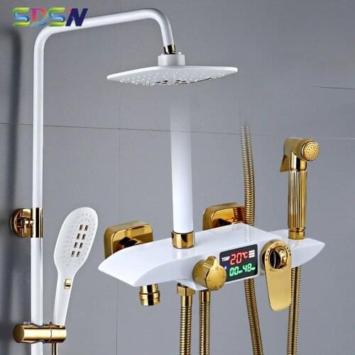 Thermostatic Bath Shower Set SDSN Solid Brass Bathtub Shower Faucet Temperature Display Digital Shower System Hot Cold Shower
