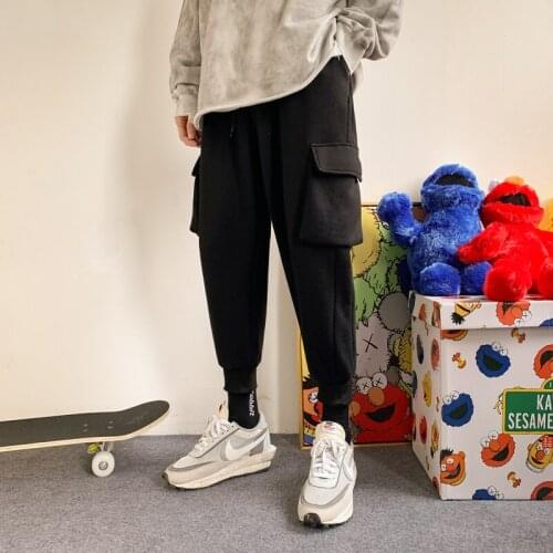 Korean Track Pants Men Fleece Winter Joggers Pants 2021 Mens Thick Warm Japanese Streetwear Sweatpants Male Hip Hop