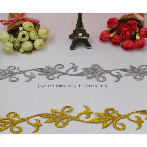 YACKALASI 6 Yards/Lot Gold Appliqued Lace Cosplay Costume Embroidered Lace Braid Iron On Trim Floral Gold And Silver 3.8CM Wide