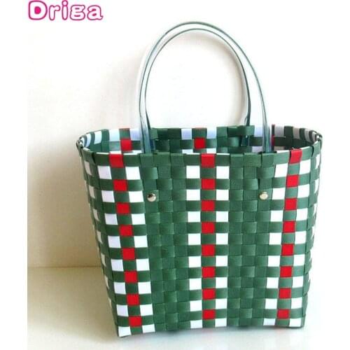Driga New Vegetable Basket Women Handbags Straw Woven Shoulder Bags Woven Bags Waterproof Beach Bag Checkered Shopping Baskets