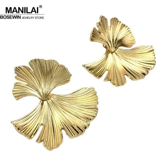 MANILAI Big Ginkgo Biloba leaf Drop Dangle Earrings For Women Boho Metal Leaves Hanging Statement Earrings Vintage Jewelry
