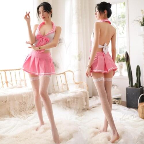 Woman sexy Lingerie student uniform pink butterfly cosplay sexy student cute kawaii lingerie schoolgirl adult erotic sex game